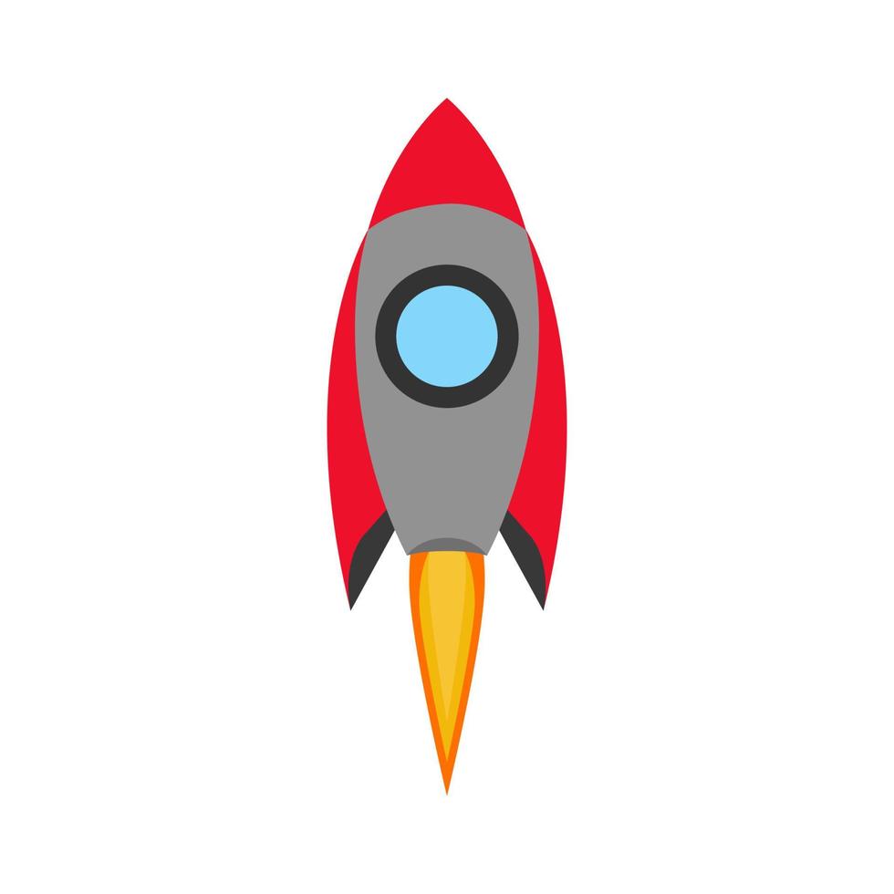 Cartoon rocket illustration. Take off isolated space ship , retro simple icon. Spaceship vector