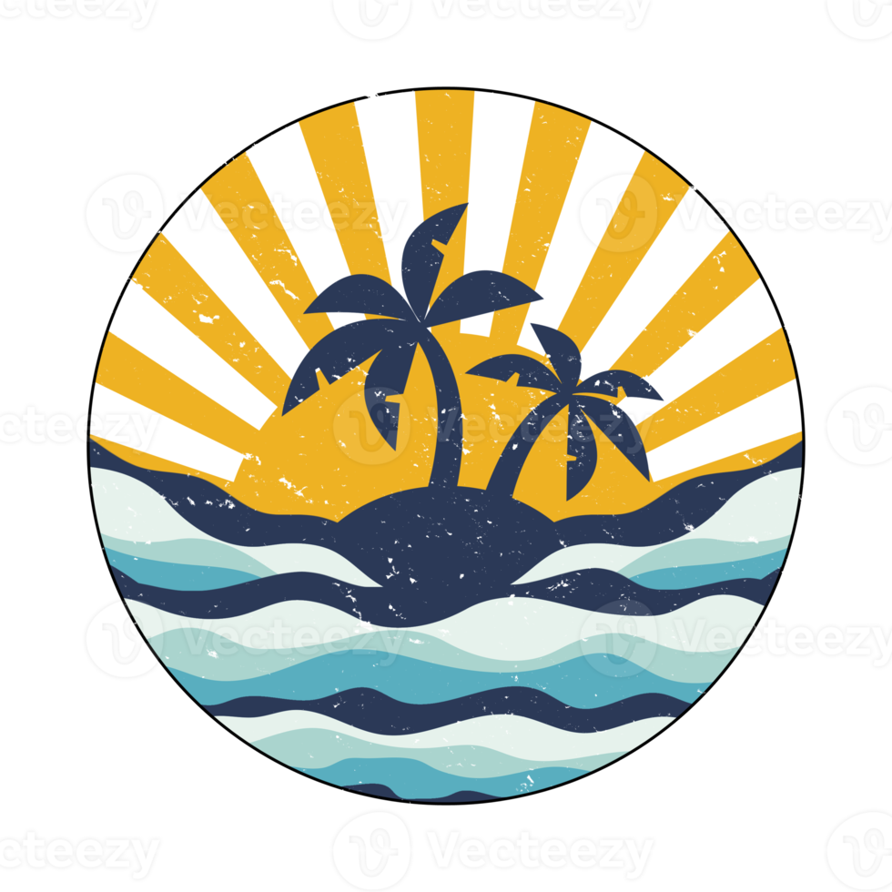 Ocean Sunrise Distressed Palm Trees Island Graphic png