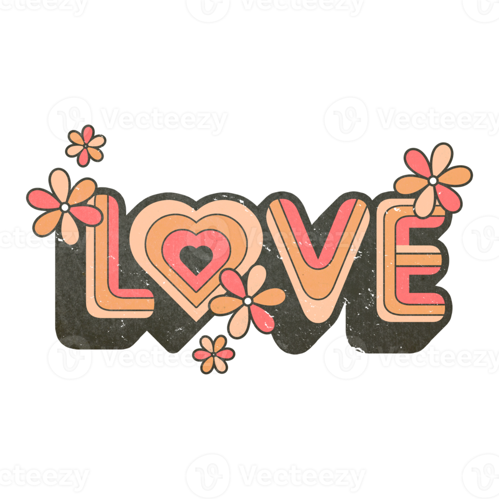 1970s Love flowers Retro Distressed graphic png