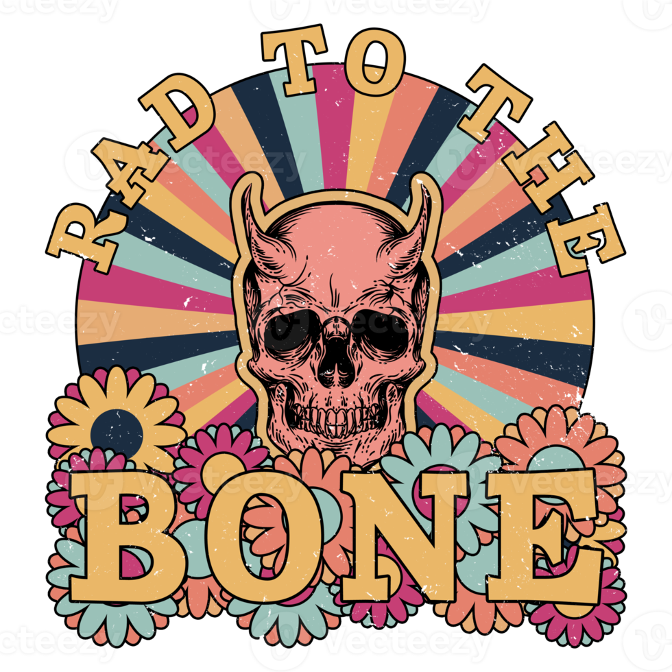 Rad To The Bone Retro Horned Skull Graphic png