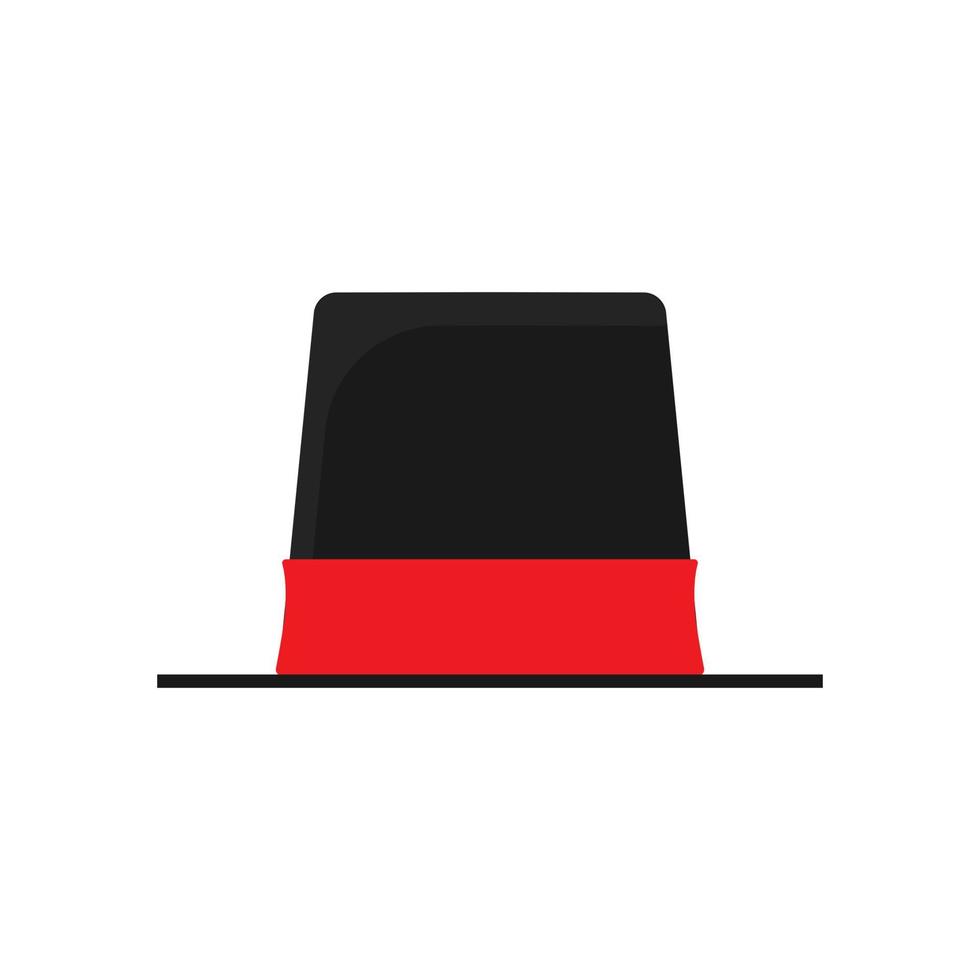 Top hat concept flat clothing headdress vector icon. Flat vintage black and red magic accessory cylinder gentleman