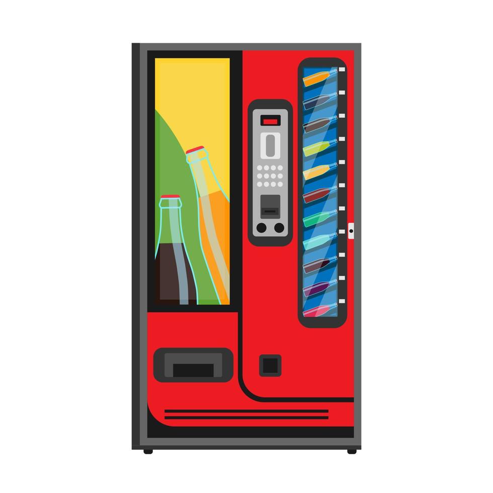 Soda vending machine vector flat icon. Beverage drink automatic buy cold bottle. Food sell service product. Business equipment cartoon