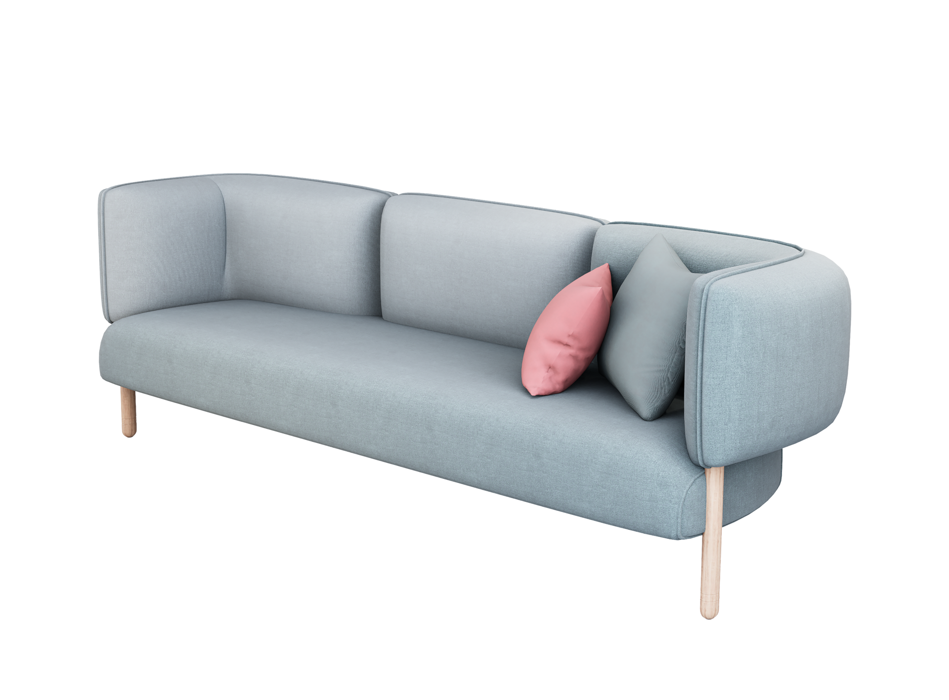 3d Furniture cyan fabric nordic double sofa isolated on a white background, Decoration Design