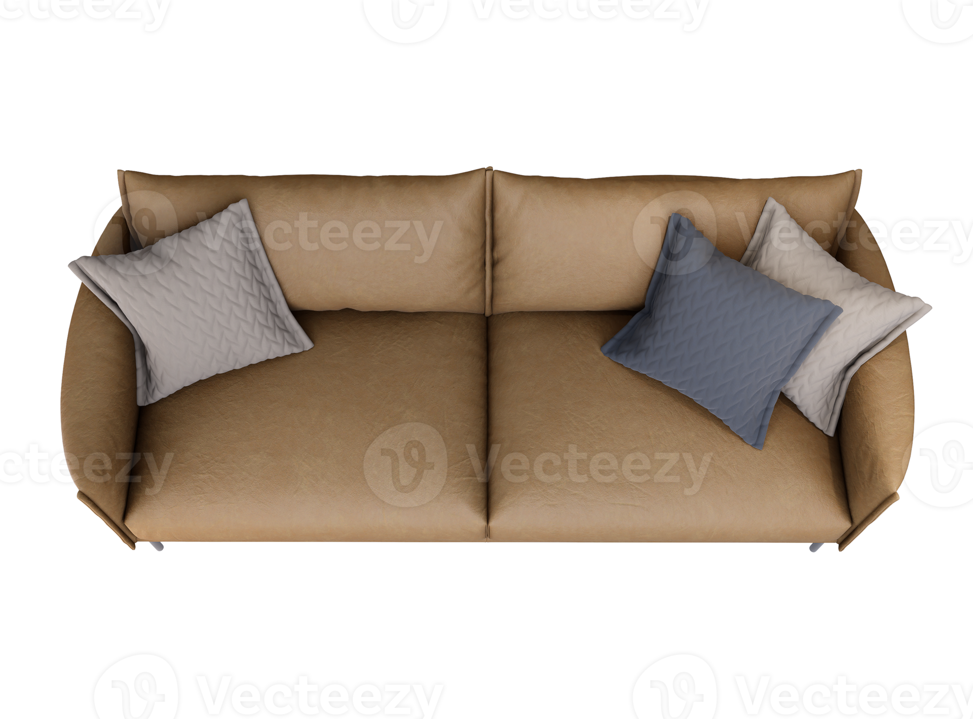 3d Furniture top view brown leather double sofa isolated on a white