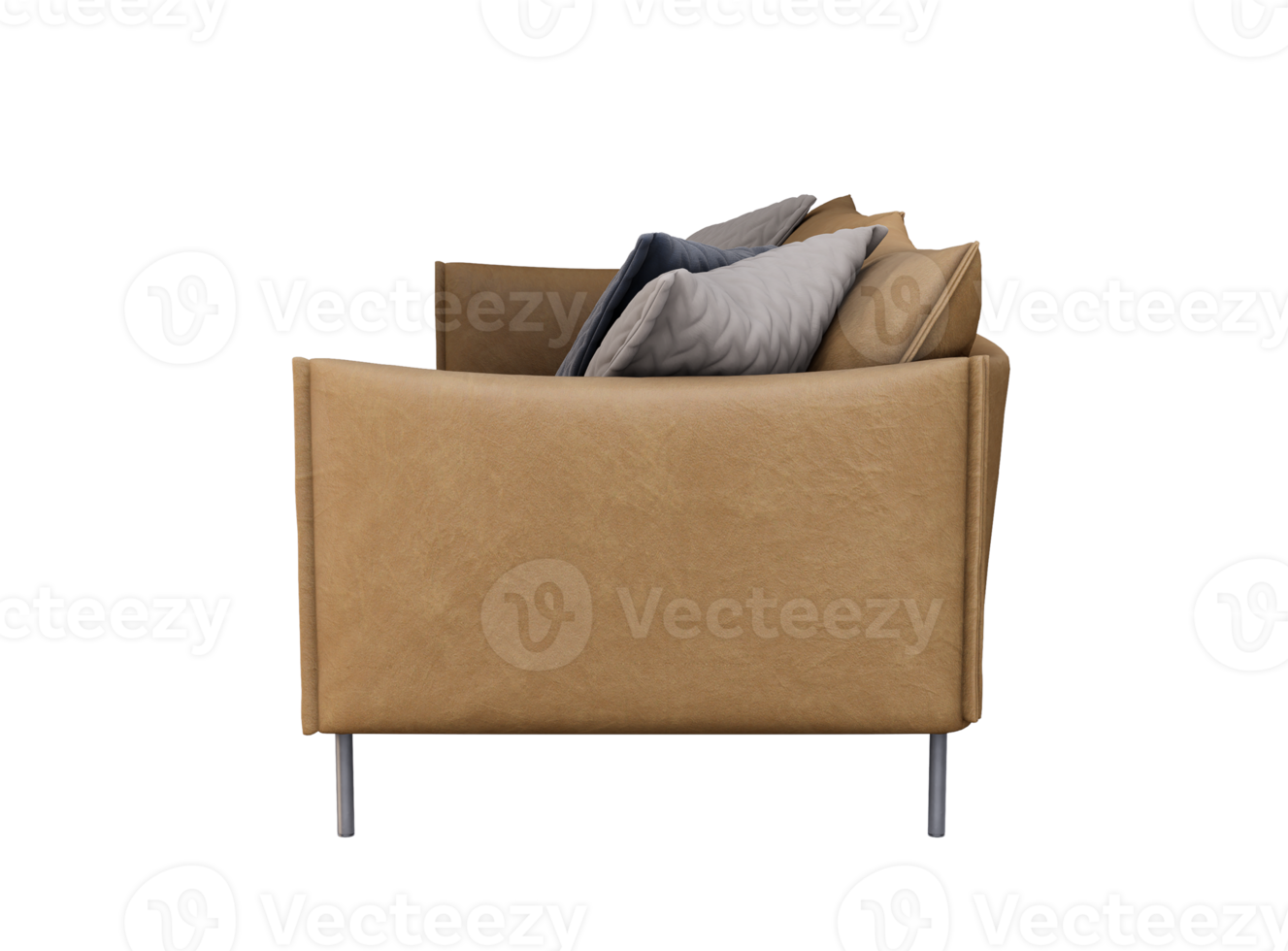 3d Furniture side view brown leather double sofa isolated on a white background, Decoration Design for Living png