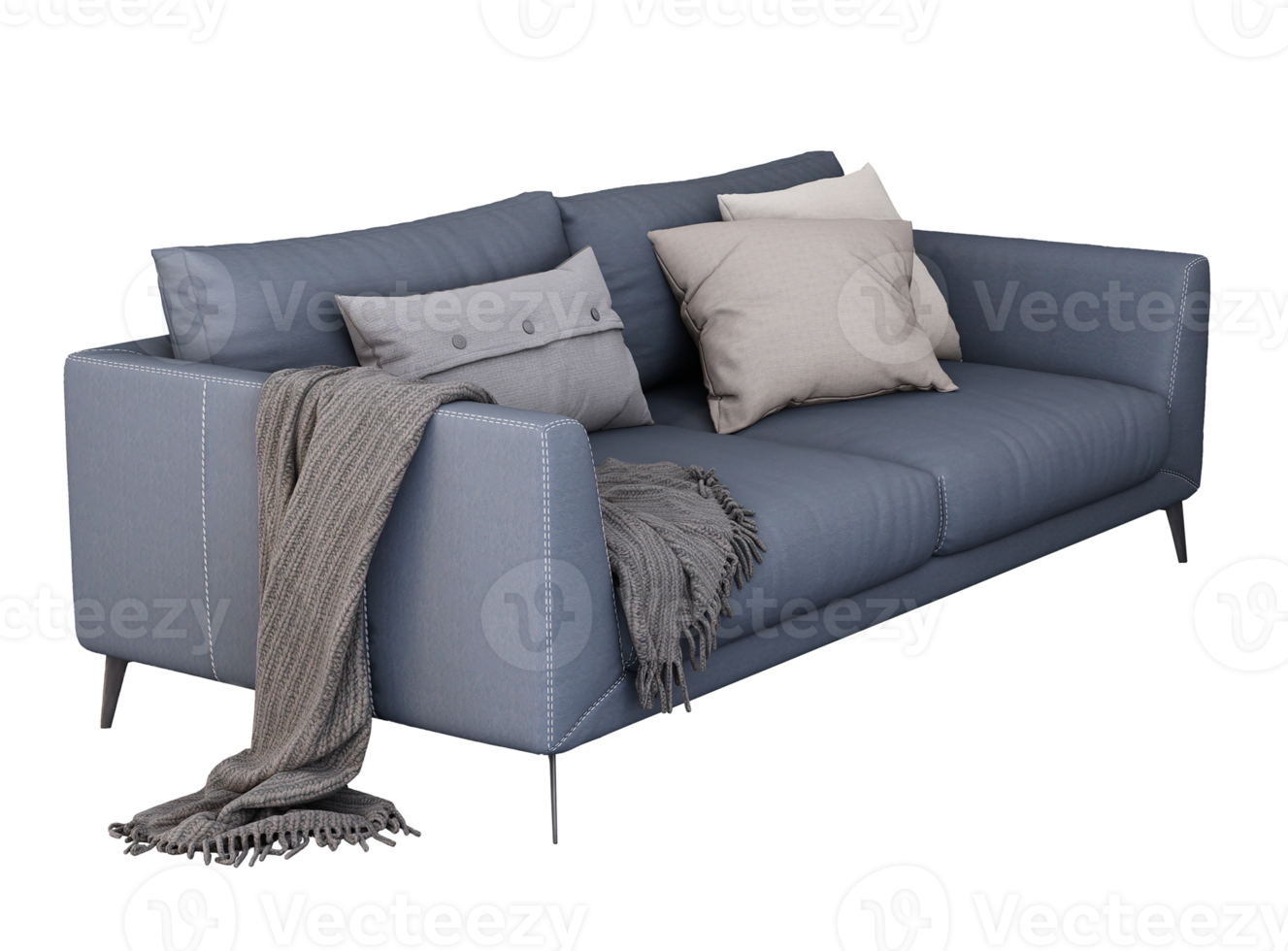 3d Furniture modern blue leather double sofa isolated on a white