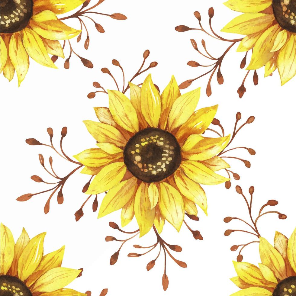 sunflowers seamless watercolor pattern vector