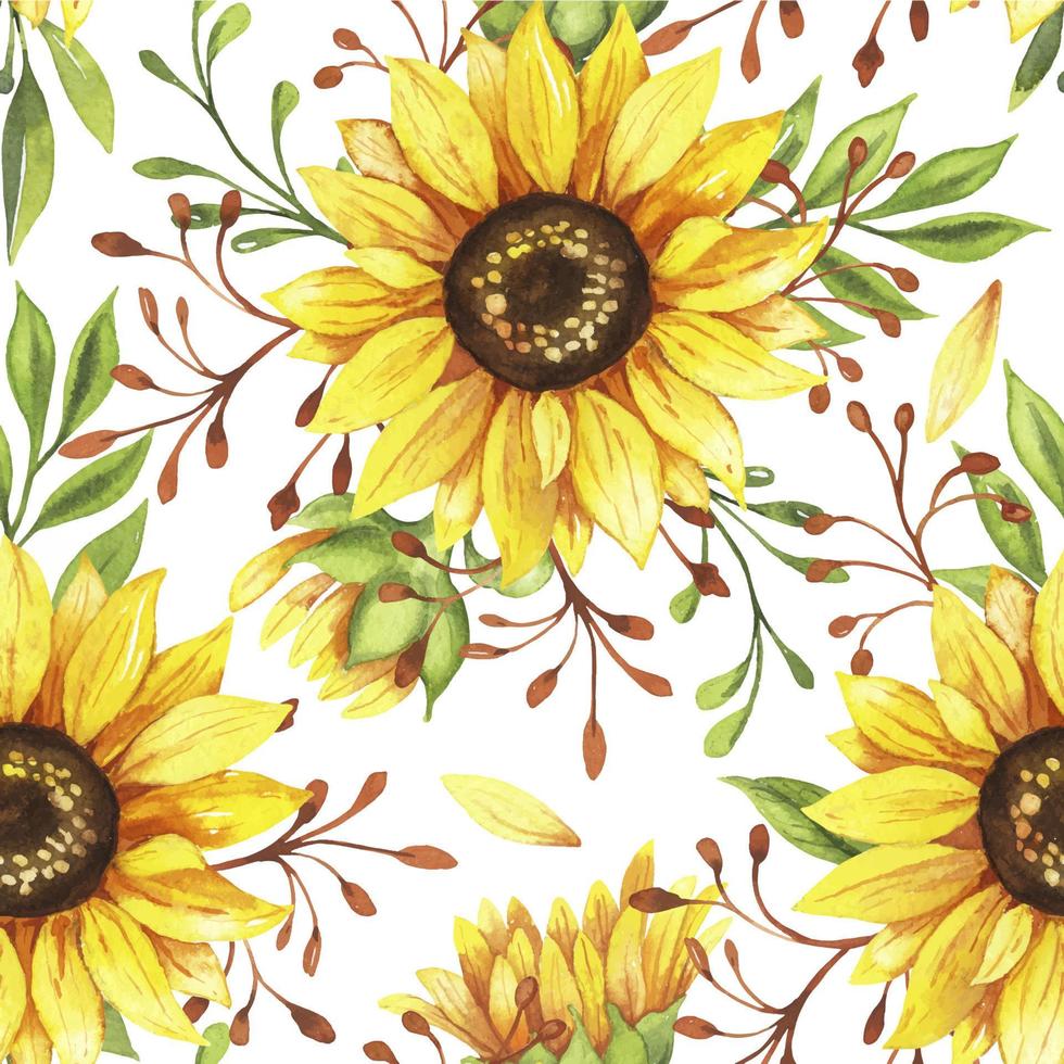 sunflowers seamless watercolor pattern vector