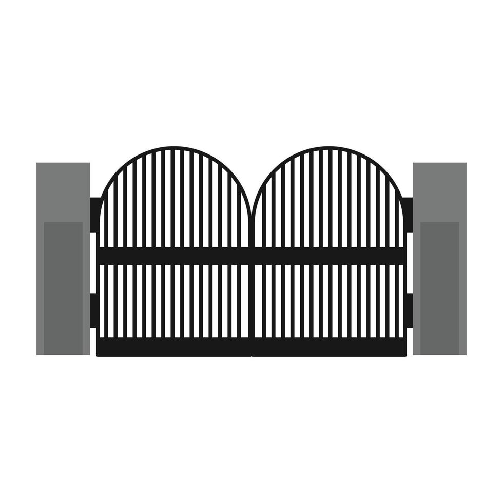 Gate with iron fence door and metal cartoon manor decoration. Front entrance from ironwork grid vector illustration. Old lattice wrought and classic frame ornament for park. Security steel structure