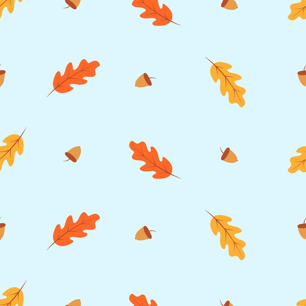 Autumn seamless pattern, oak leaves and acorns fall, vector background illustration