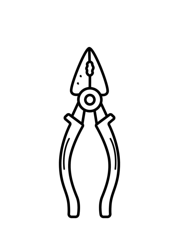 Pliers doodle icon isolate on a white background. Tongs construction cartoon style illustration. vector