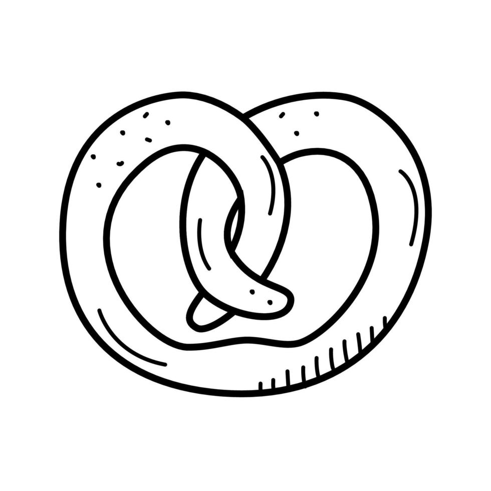 Pretzel twisted into a knot, pastry, vector illustration, doodle style.