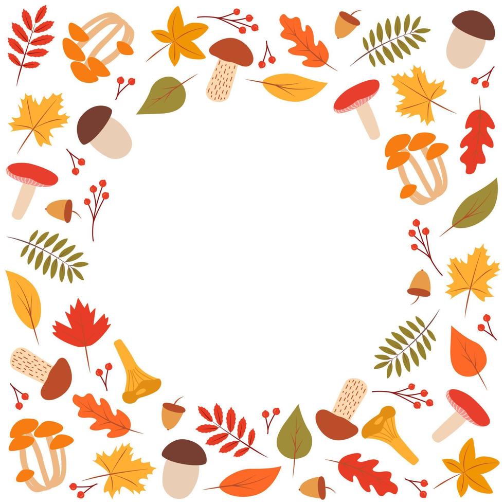 conjunto de colores de otoño de fideos de hojas de árboles y hongos, concepto de otoño, ilustración vectorial vector