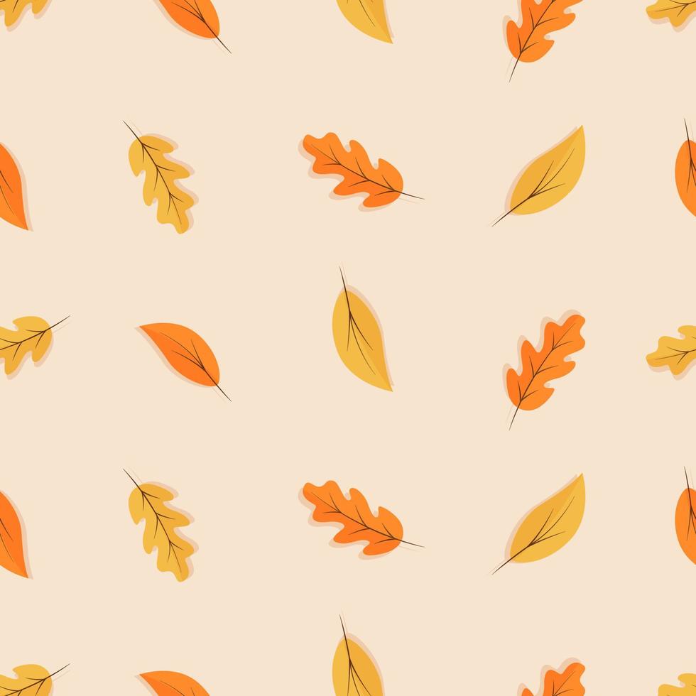Autumn seamless pattern, oak and aspens leaves fall, vector background illustration