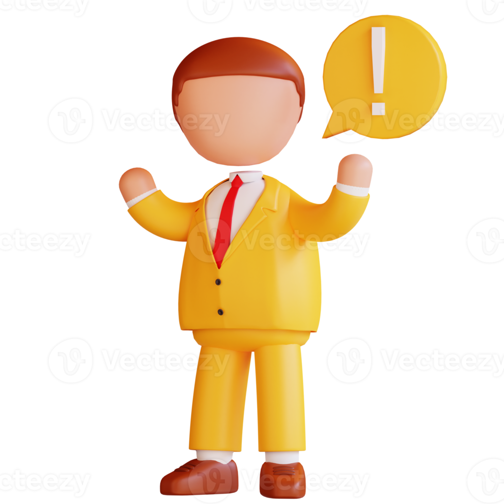 3d character with exclamation mark png