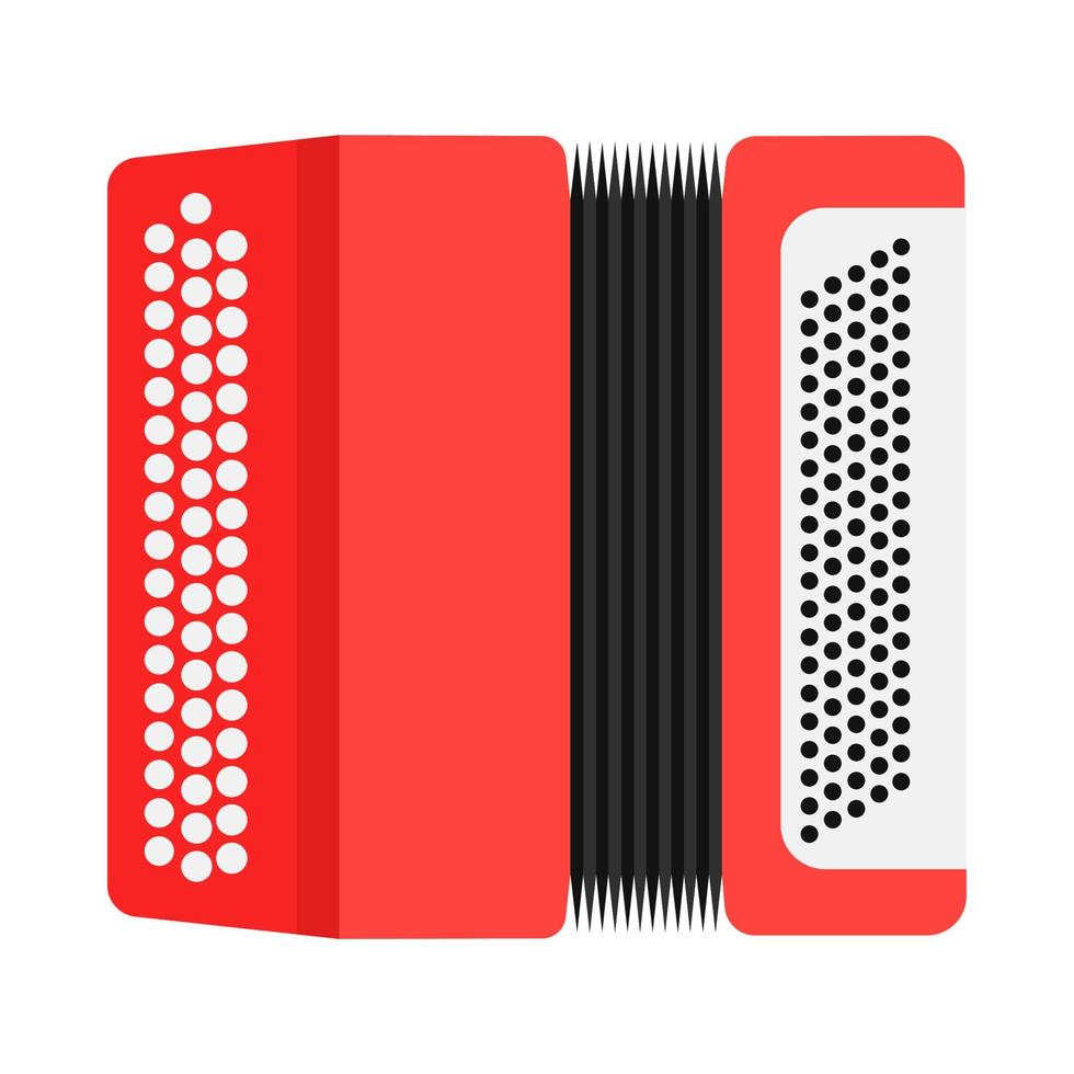 Accordion sound classic equipment illustration. Red flat vector icon