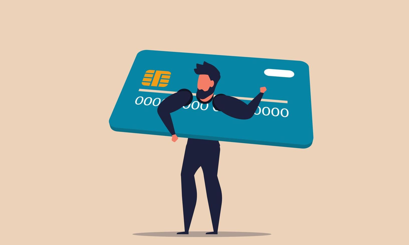 Credit card debt desperate and bankrupt man. Overspend shopaholic and paying debit vector illustration concept. Commercial risk business and debtor pay. Consumer trouble and poverty banking