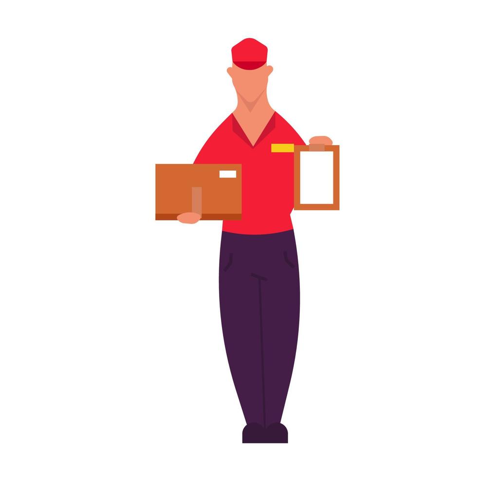 Courier service shipping delivery package. Transportation business and logistic express order. Man shipment and cargo delivering online. Container deliver and distribution mail post. Postal commercial vector