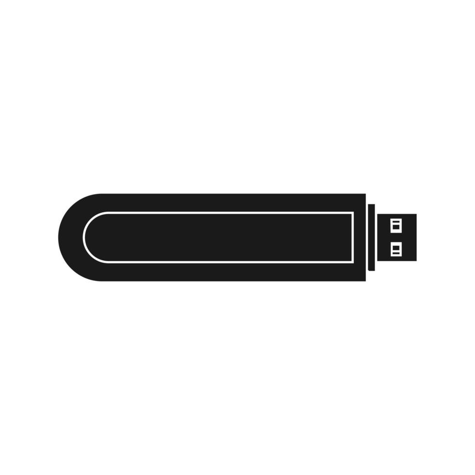 USB flash vector illustration icon solid black and technology memory drive. Computer storage datum electronic device and transfer information isolated white. Portable file disc equipment backup