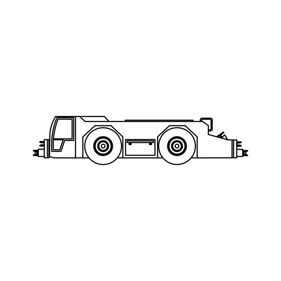 Contorno de ilustración de icono de vector de transporte de camión de remolque del aeropuerto. vehículo aviación servicio transporte aislado blanco línea delgado