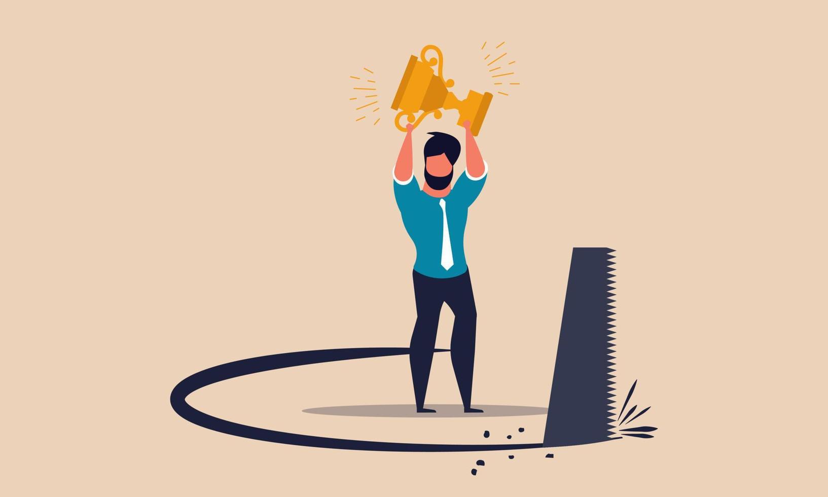 Success broken and man trap money from saw cut. Business leadership problem and risk fall to hole vector illustration concept. Employee finance failure and rivalry motivation. People work and career