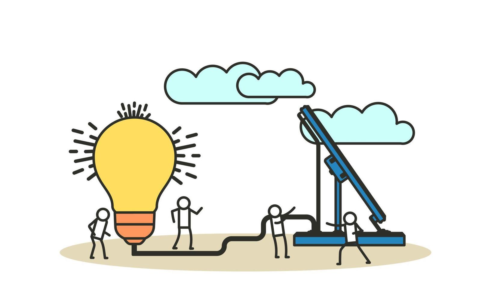 Eco energy vector alternative ecology illustration clean environment. Power solar renewable nature panel with people. Electric Earth sun business technology global world. Banner recycle generator