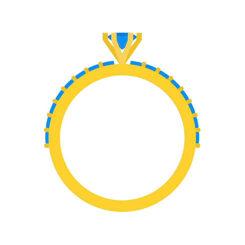 anillo moda romance celebración signo vector icono. metal de compromiso plano de oro de boda. novio forma de gema azul