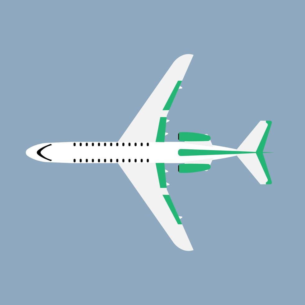 Airliner transportation journey white plane top view. Tourist travel airbus vector flat