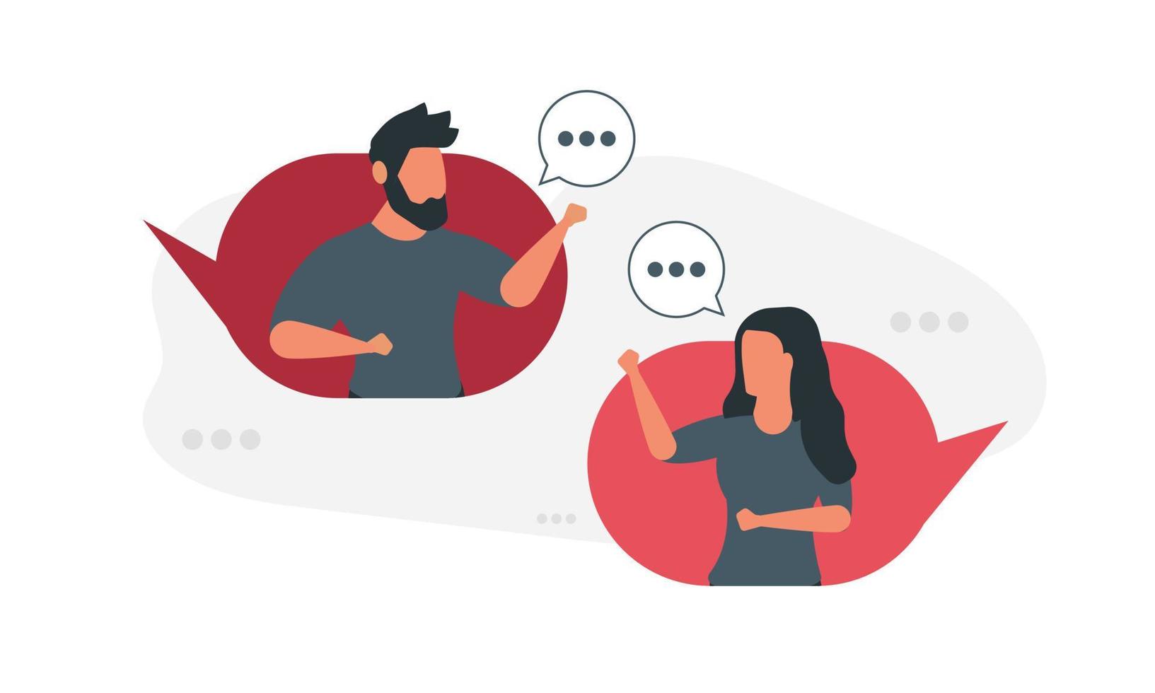 A conversation between two people, a man and a woman. Social media concept vector illustration