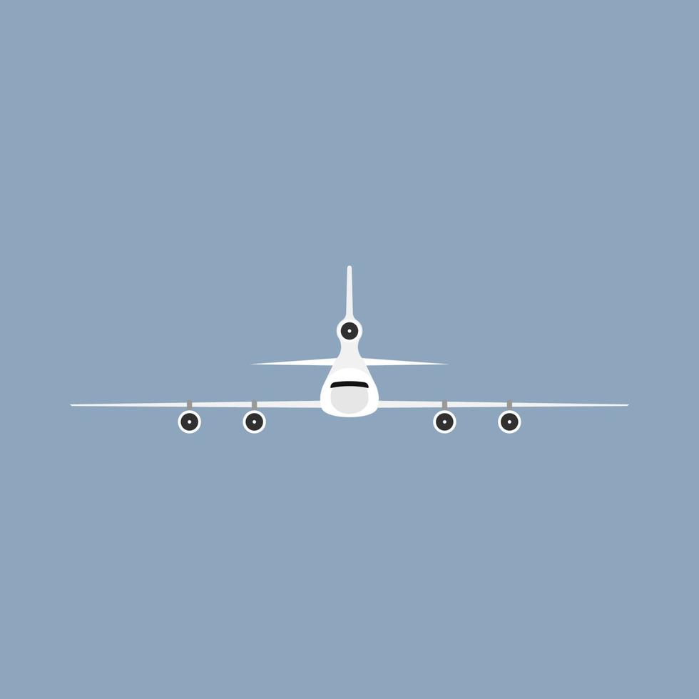 Airplane flight transportation travel vehicle front view. Flat vector commercial illustration