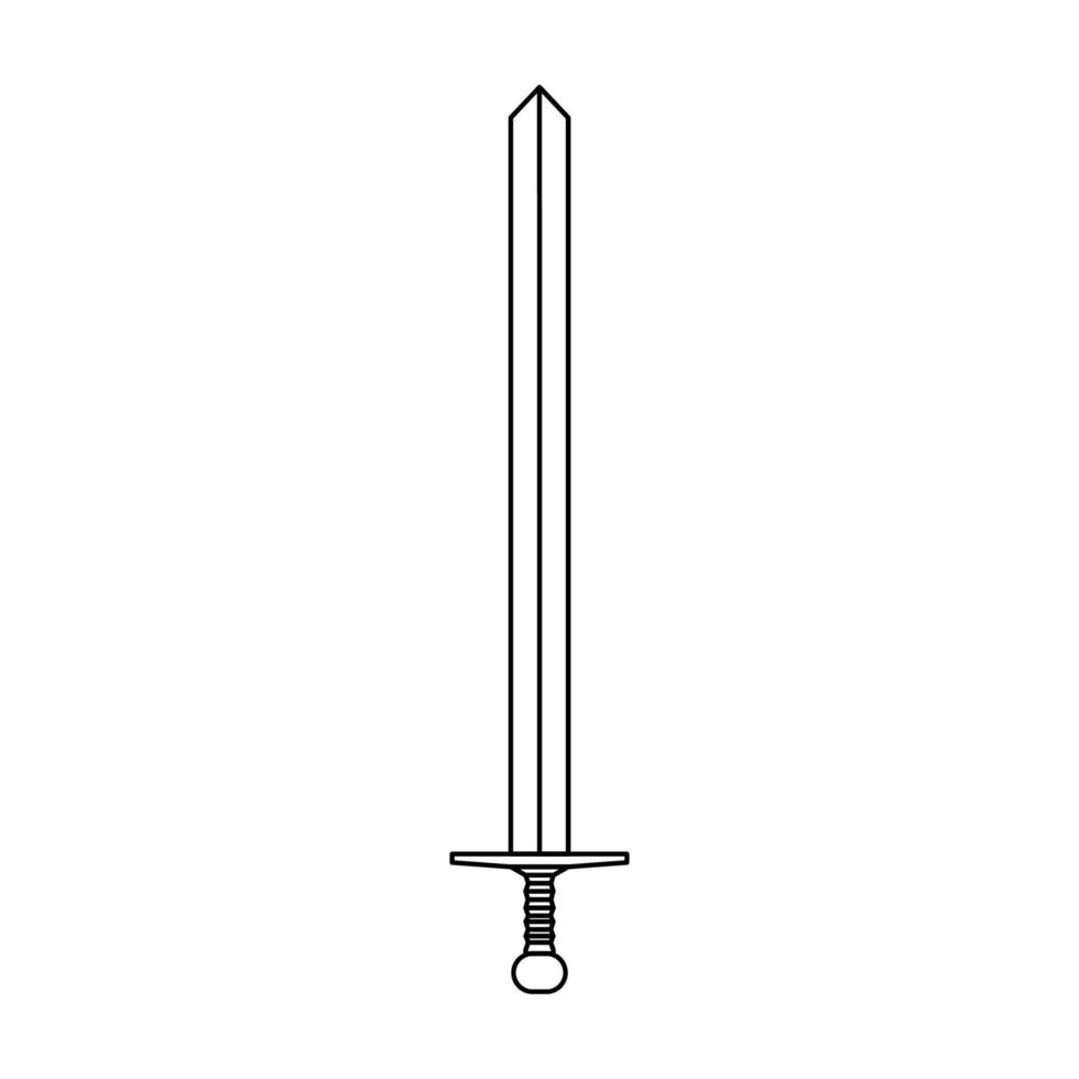 esquema de icono de ilustración de vector de arma de espada. fantasía acero medieval guerrero agudo hoja aislado blanco línea delgado