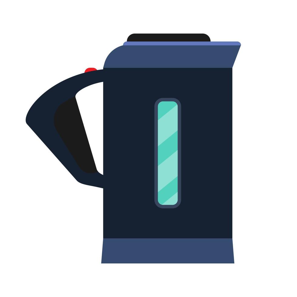 Teapot blue side view vector icon. Traditional symbol tea art. Handle decorative flat kitchenware kettle pot