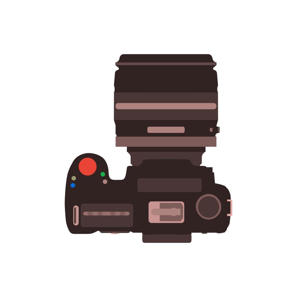 Professional dslr photo camera top view accessories vector illustration in flat style.