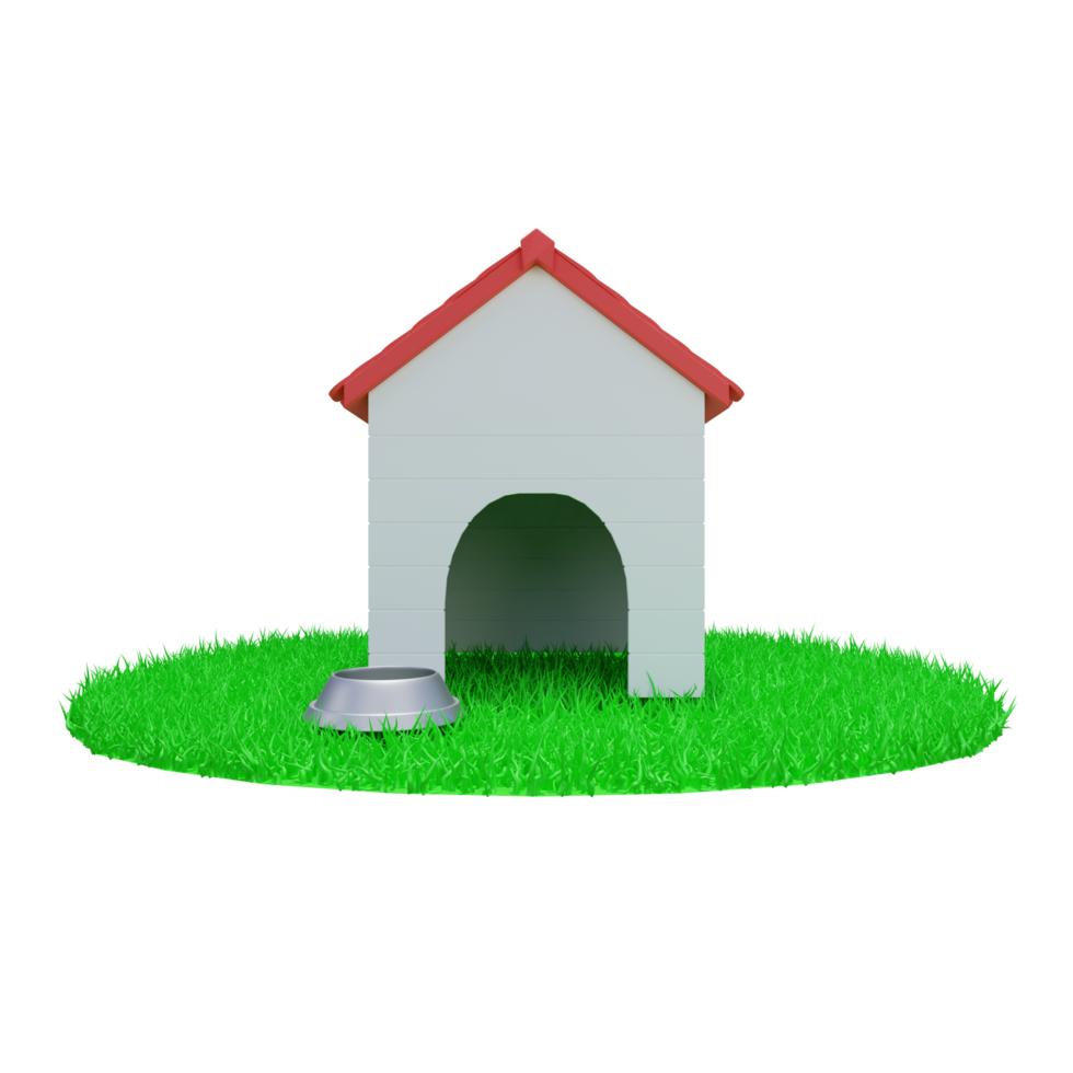 3d rendering of a dog house in the grass png