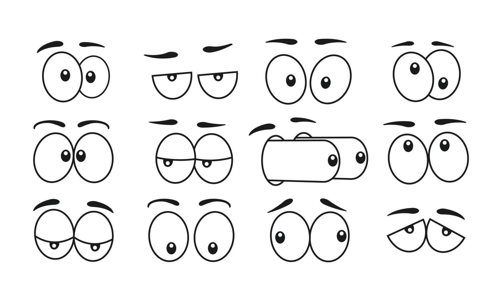 ojos de estilo cómico de dibujos animados con juego de cejas. ojos emociones carácter color negro aislado sobre fondo blanco. ilustración vectorial vector