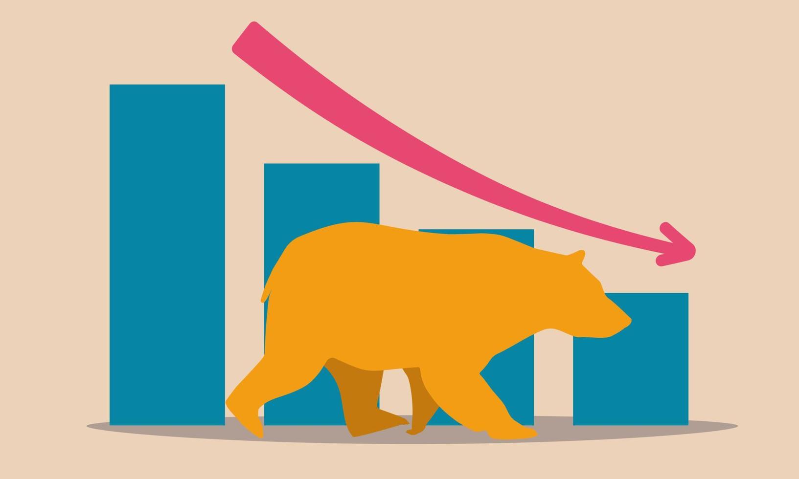 Bear stock market and forex sell index. Trend graph down and economic risk recession vector illustration concept. Investor loss money and idea forecast. Crisis crash currency and business impact