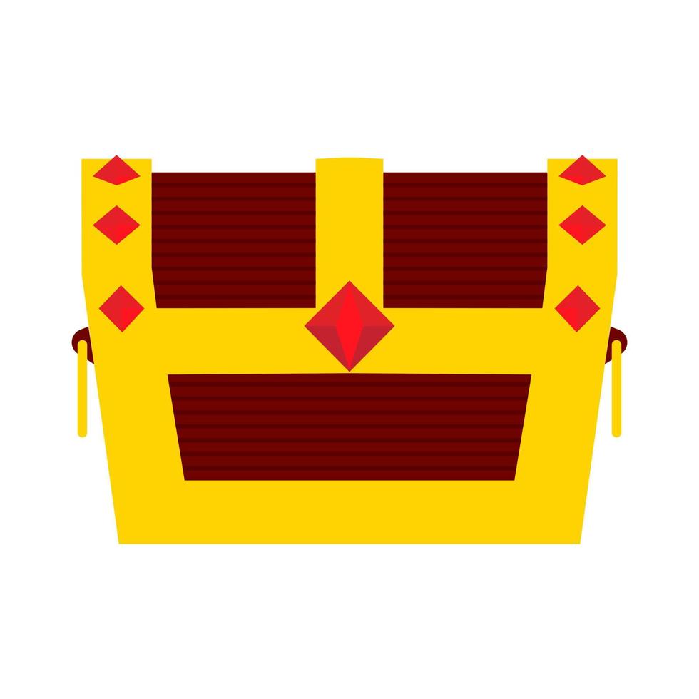 caja cofre objeto tesoro vector rico icono signo. símbolo pirata de madera dorada brillante. vista frontal de la joyería de la moneda del juego