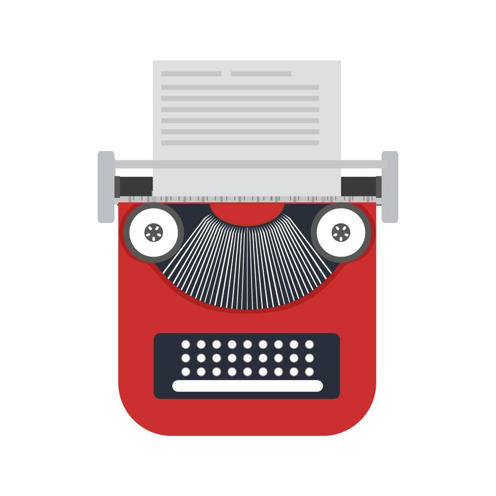 Typewriter paper vector illustration retro keyboard type equipment icon. Antique typewriter office editor object machine paper. Manual machine author typing stationary equipment icon with letter