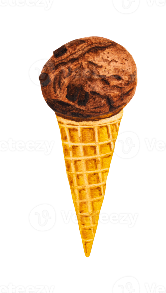 bola de helado de chocolate con acuarela de cono png