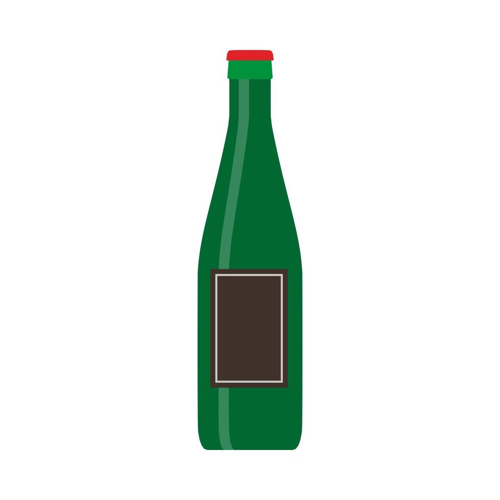 botella de cerveza verde vector símbolo de vidrio. comida alcohol plano icono vista frontal