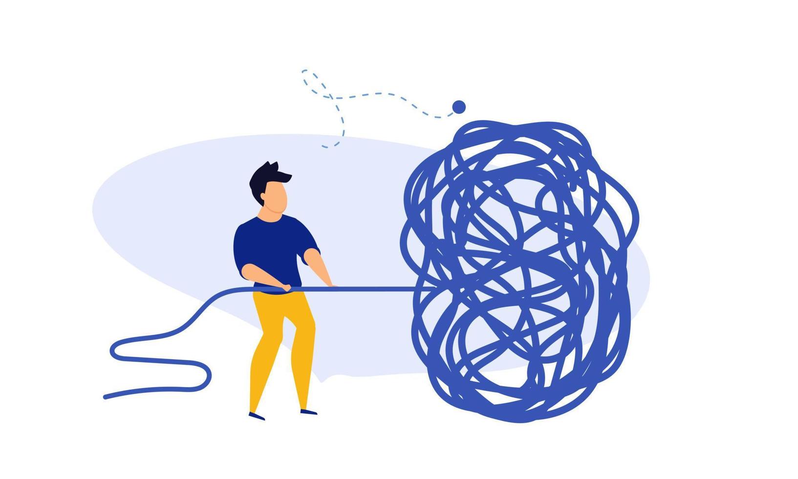 Business challenge vector achievement work progress. Tangle tangled conceptual abstract strategy teamwork people illustration. Solution clew ball career background. Searching motivation metaphor