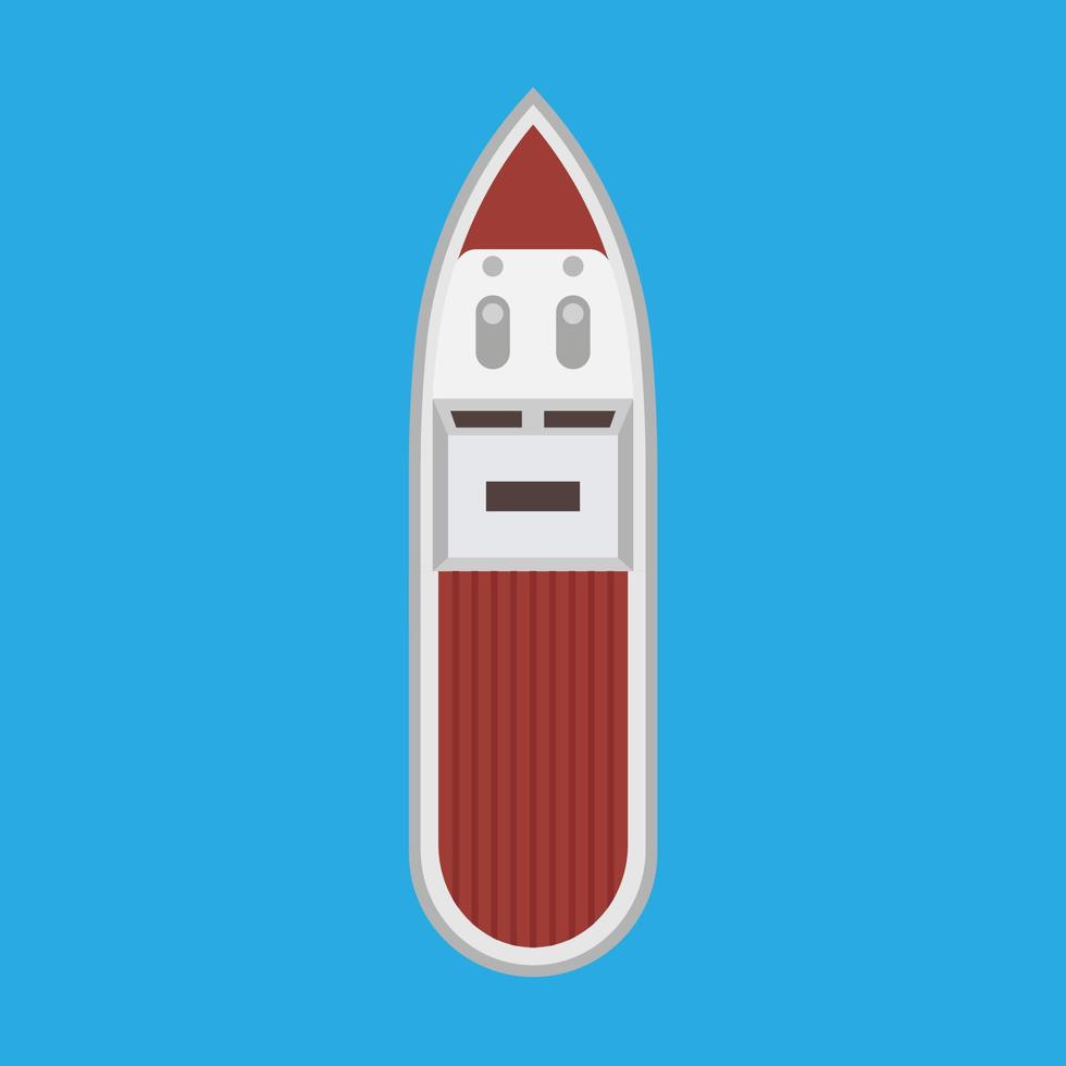 Speedboat top view vector flat icon. Motor cruise marine isolated ship yacht. Blue travel sport vessel journey summer