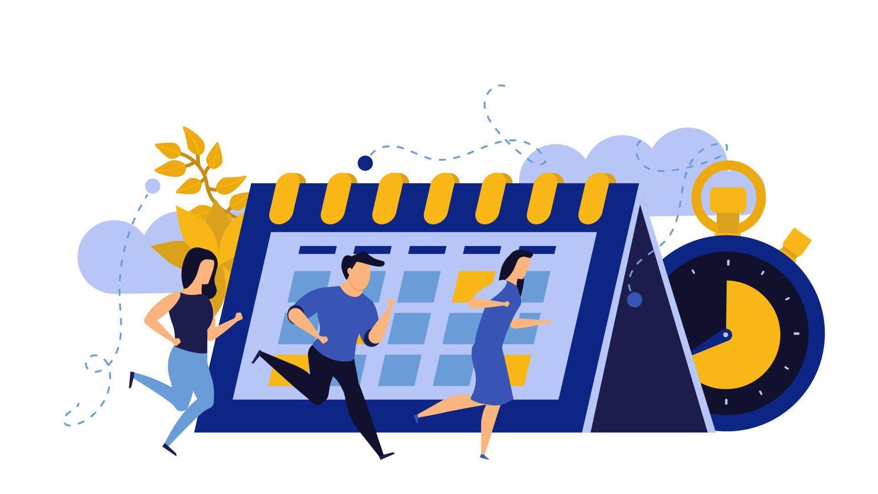Time to business vector abstract management growth people with calendar and chronometer concept illustration. Schedule planning banner office deadline event. Efficiency work timer planner money