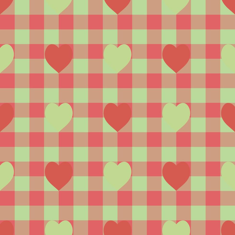 Seamless pattern in positive red and green colors with hearts for plaid, fabric, textile, clothes, tablecloth and other things. Vector image.
