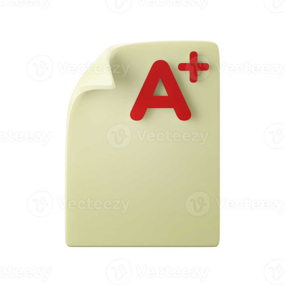 exam paper with a plus score 3d icon illustration png