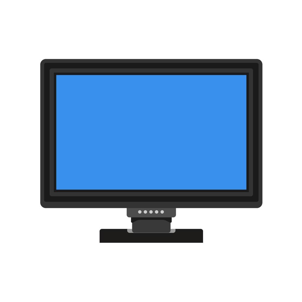 icono de vector de visualización de vista frontal de pantalla de monitor. arriba ordenador electronico aislado blanco. oficina de equipo de dispositivo de pc plana