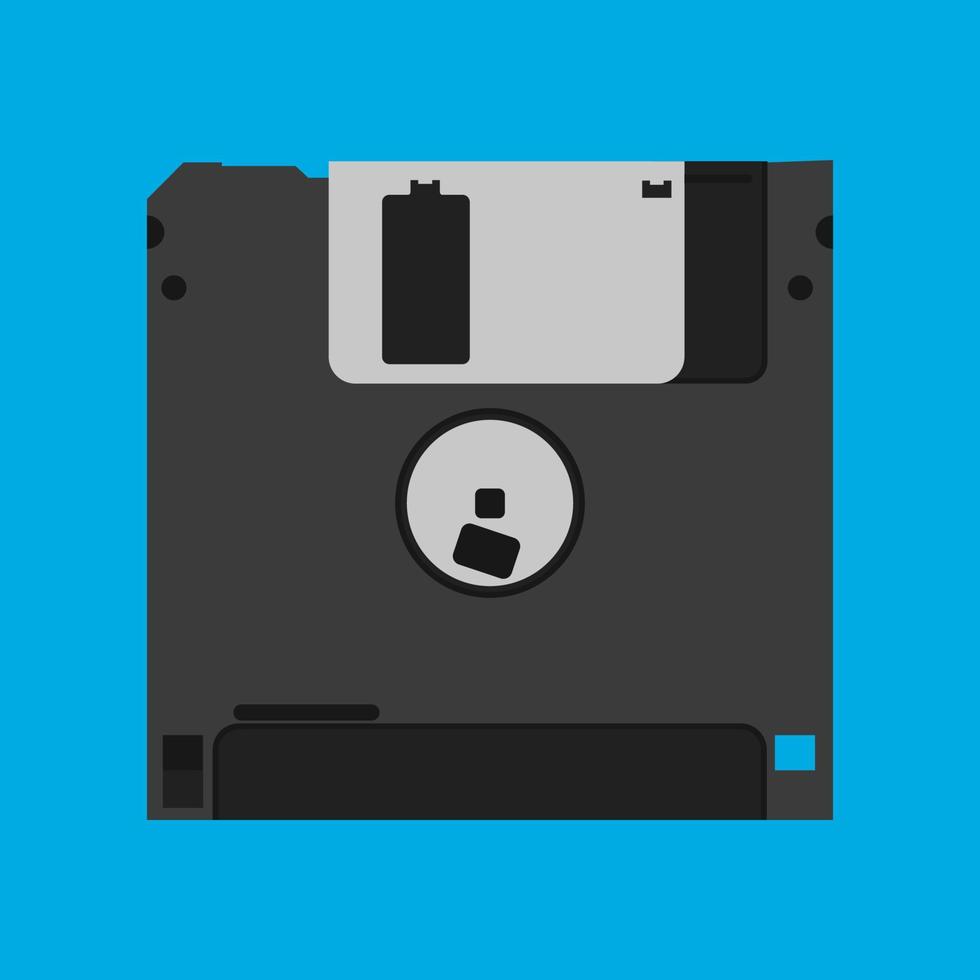 Floppy disk diskette vintage black backup device obsolete vector icon. Computer memory drive magnetic square datum