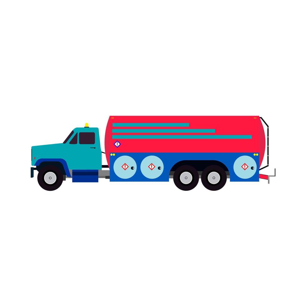 Airport aviation fuel truck vector flat side view. Airplane petrol tanker transportation