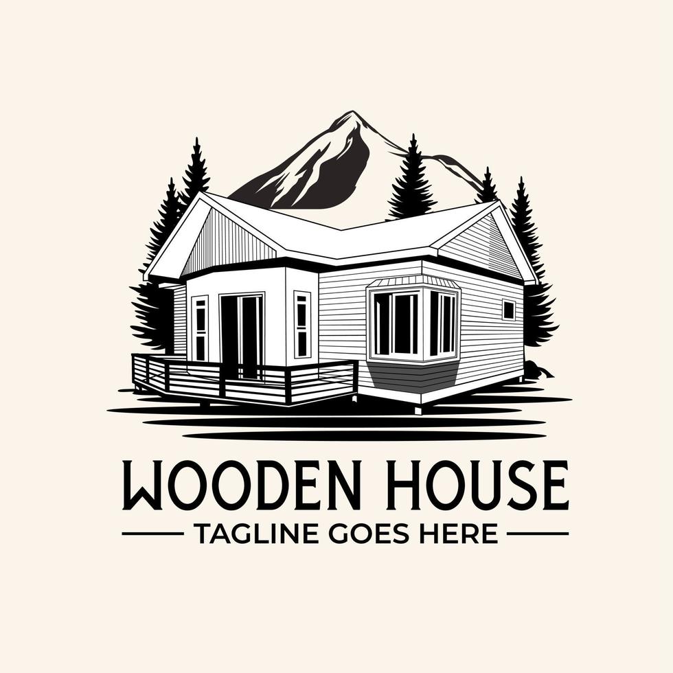 vector de icono de logotipo de diseño de ilustración de casa de madera