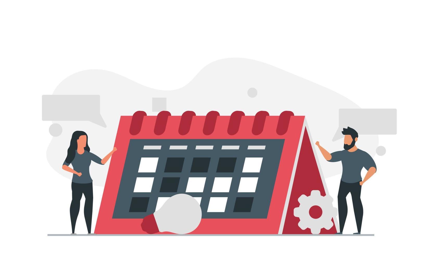 People are planning their calendar for the future. Man and woman are busy scheduling their time vector illustration